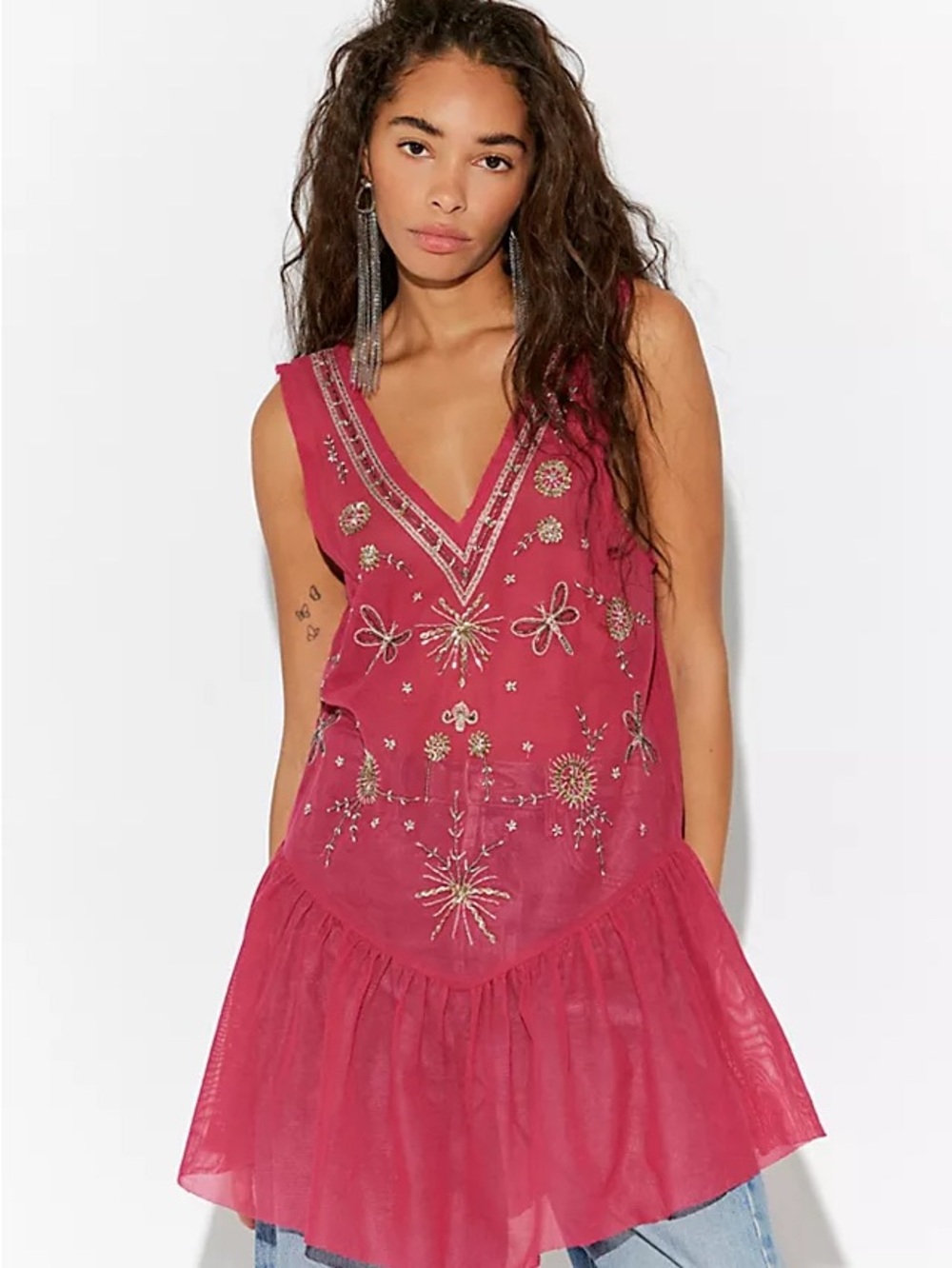 Free People Nightcap Embellished Slip in hot pink, size S NWT